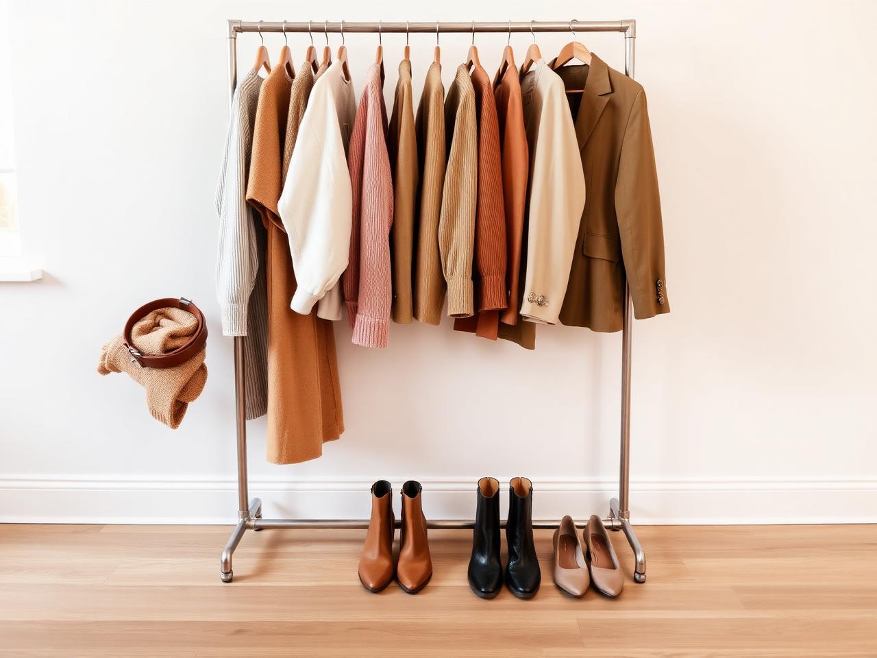 Styling still life with folded garments and accessories